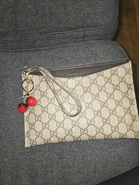 Lucky Cherries Canvas Pockette Wristlet w/Red Cherry Charm